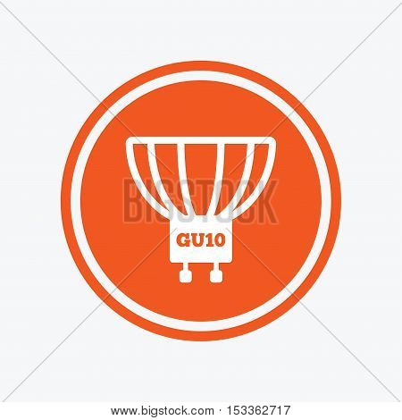 Light bulb icon. Lamp GU10 socket symbol. Led or halogen light sign. Graphic design element. Flat gU10 lamp symbol on the round button. Vector