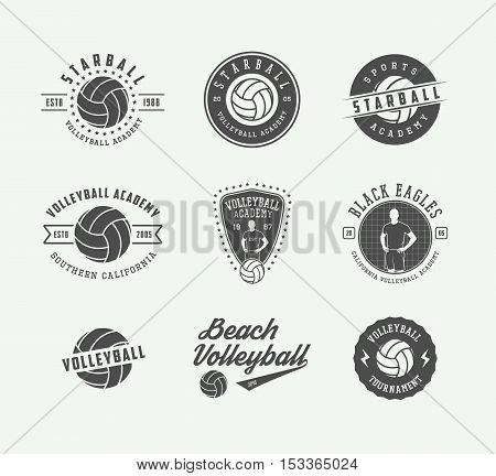 Set of vintage volleyball labels emblems and logo. Vector illustration. Graphic Art.
