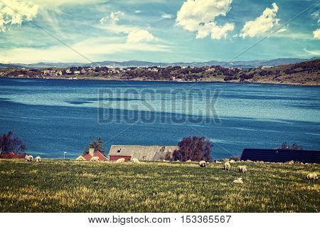 Norway landscape toned Instagram style grunge .