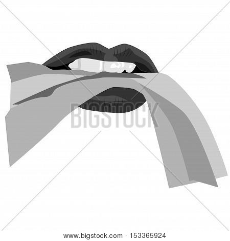 Black and white sexy lips. Vector illustration. The tape in the mouth