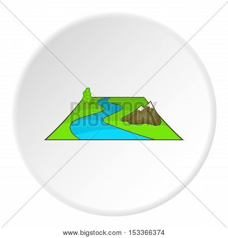 River avd mountains icon. Cartoon illustration of river avd mountains vector icon for web