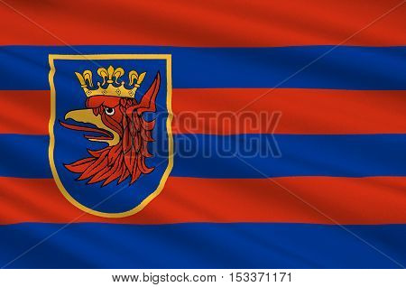 Flag of Szczecin is the capital city of the West Pomeranian Voivodeship in Poland. 3d illustration