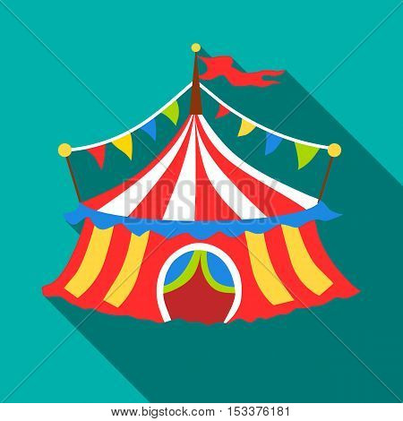 Circus tent icon. Flat illustration of circus tent vector icon for web isolated on turquoise background