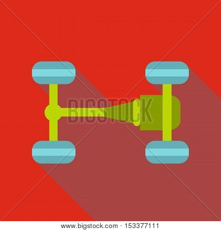 Car chassis icon. Flat illustration of car chassis vector icon for web isolated on red background