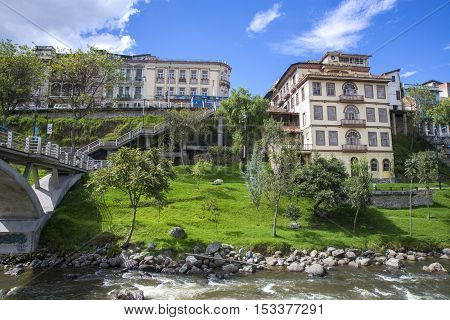 An old house close to the river Tomebamba, in Cuenca, Ecuador.