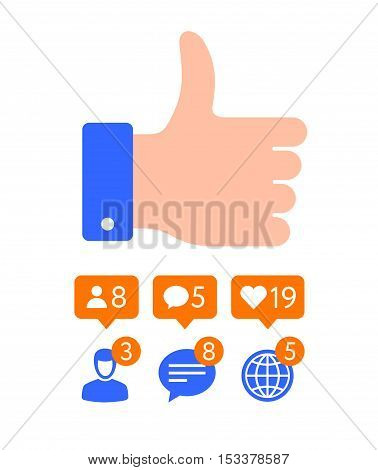 Message icon and notification set. Hand emoji style