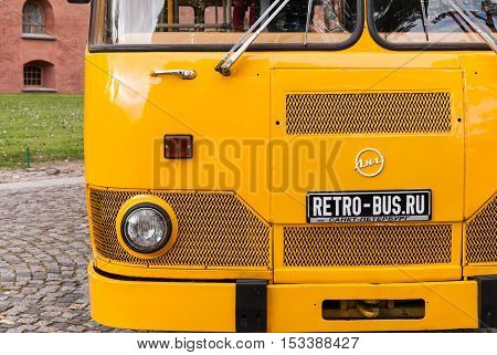 Saint Petersburg Russia September 17 2016: Old bus in the parking lot in St. Petersburg Russia