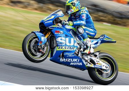MELBOURNE AUSTRALIA – OCTOBER 23: Aleix Espargaro (ESP) riding the # 41 Team Suzuki Ecstar's Suzuki during the 2016 Michelin Australian Motorcycle Grand Prix at 2106 Michelin Australian Motorcycle Grand Prix Australia on October 23 2016. 