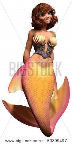 Mermaid with pink and yellow tail 3D illustration