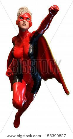 super heroine in red latex 3D illustration
