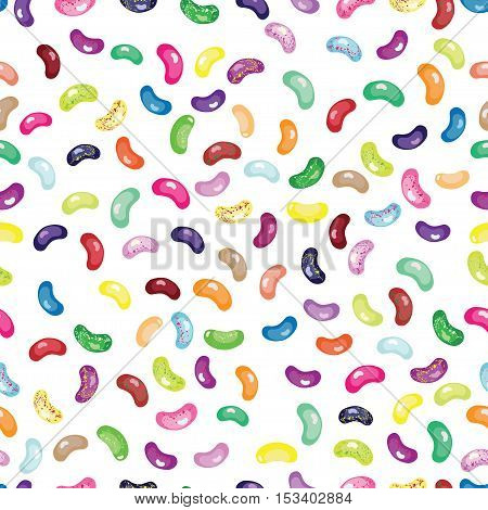White seamless jelly beans vector pattern. Sweet candy jelly beans background.