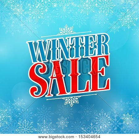 Winter sale title vector design for holiday promotion in blue color winter snow background. Vector illustration.