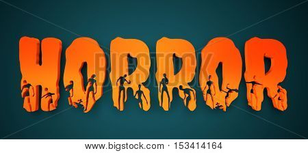 Horror word and silhouettes on them. Halloween theme background. 3D rendering.