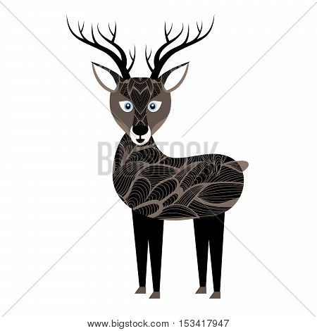 Deer isolated on a white background. Cartoon mammal. Wild animal. Fawn decorated doodle. Vector illustration eps10
