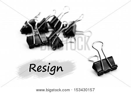 Group of Binder clip Paper clip Resign concept isolated on white background