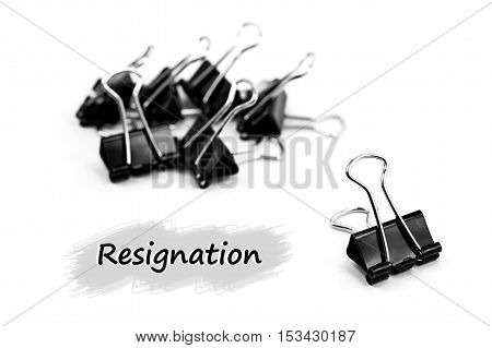 Group of Binder clip Paper clip Resignation concept isolated on white background