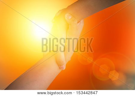 Closeup hands Used to help each other on background. The concept of Business. hands strong who have experience to help the people who are able to move on to greatness.two hold love team work office.
