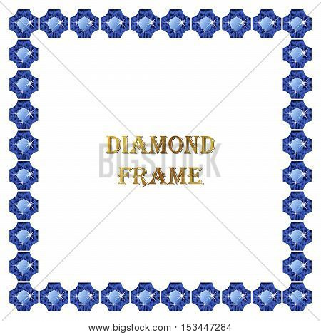 Sapphire square frame. Vector illustration jewelry. Abstract vector border on white background.