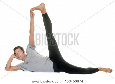 yoga man in front of white background