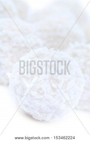 Coconut cookies on white background close up