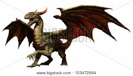 Green dragon attack from the ground 3D illustration