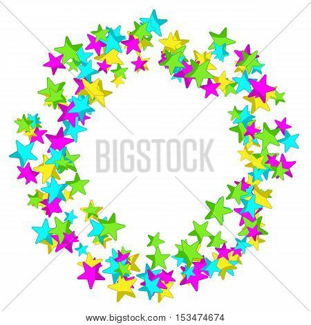 Frame with colourful sparlking confetti. Bright abstract decorative ring.