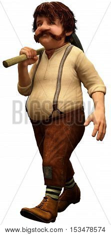 Halfling villager walking with pick 3D illustration