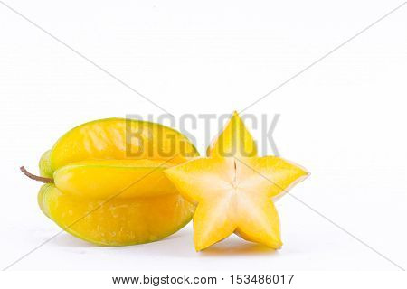 yellow star fruit carambola or star apple ( starfruit ) on white background healthy fruit food isolated