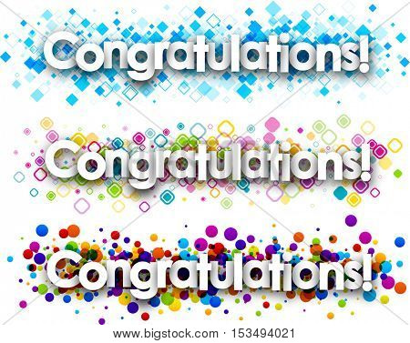 Congratulations colour banners set. Vector paper illustration.