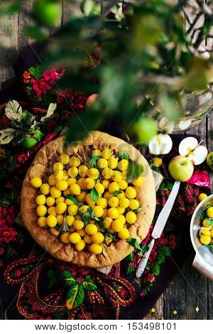 Pie With Fruits And Marzipan. Pie With Fresh Pear And Apples. A
