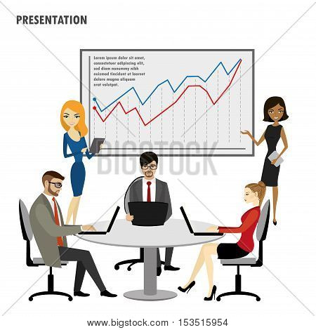 Business People Group Presentation Flip Chart Financeisolated on white background stock vector illustration