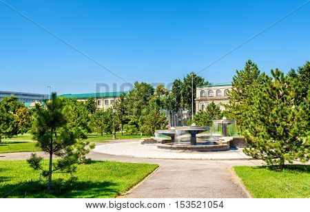 Fountains on Amir Temur Square in Tashkent, the capital of Uzbekistan