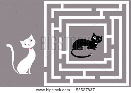 Cute Cat's Maze Game .Help cat to find his love. Vector illustration