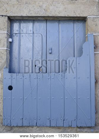 Traditional half door on the outside of the lintel of the entrance gate to the house in Candelario Salamanca Spain. Its purpose was that the front door was open letting the clarity of the street and also served to the animals that were on the street could
