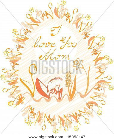 Oval Frame mit Kalligraphie ich liebe dich Mama und Blumen