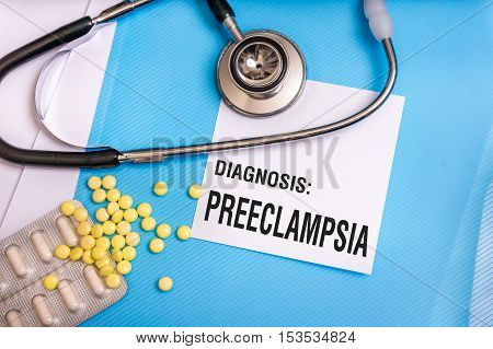 Preeclampsia Word Written On Medical Blue Folder