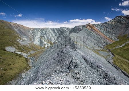View to the unique Yarlu valley with rainbow mountains in summer