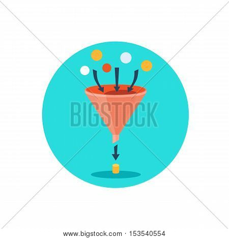Vector illustration of data filter. Flat round icon.