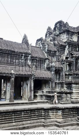 ankgor wat famous buddhist old landmark temple ruins detail near siem reap cambodia