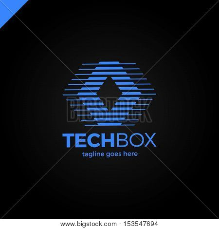 Digital Move Logo. Tech Arrow Box Logo. Technology Media Rhomb