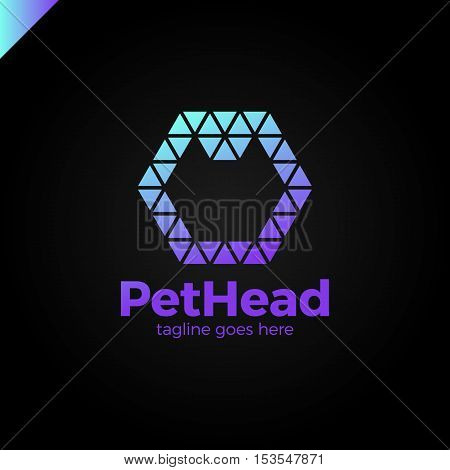 Stylized Silhouette Of Dog Head In Hexagon - Abstract Logo In Low Poly Triangle Style