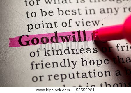 Fake Dictionary Dictionary definition of the word goodwill.