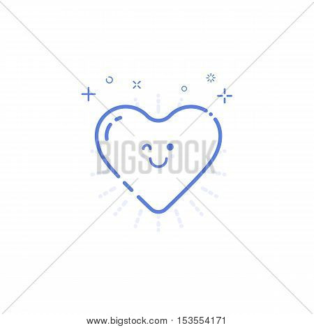 Vector illustration of icon shopping concept likes in line style. Linear blue heart with geometric symbols. Design for internet, banner, web page and mobile app. Outline object e-commerce.