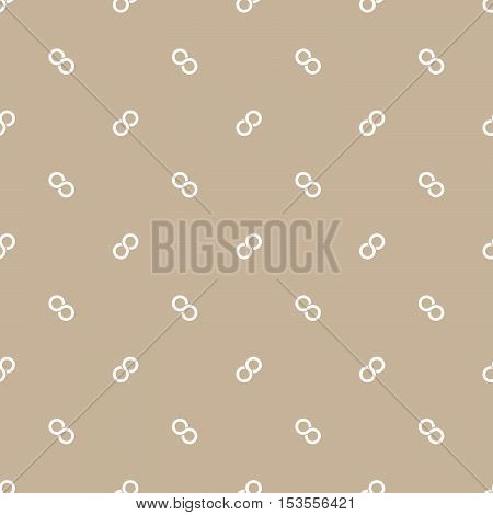 Seamless pattern of white infinity symbols on beige backgound. Simple flat vector illustration.