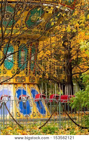A Colorful Carousel In Amusement Park.