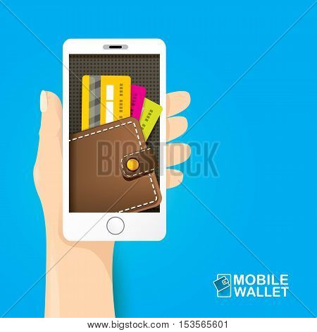 vector digital mobile wallet vector concept icon. smartphone screen with wallet on screen. Internet banking concept. wireless money transfer.