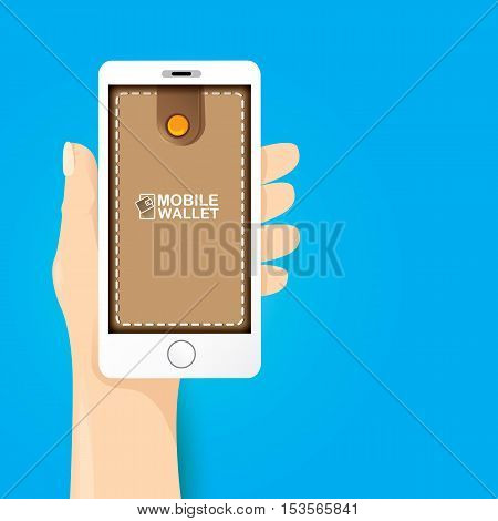 vector digital mobile wallet vector concept icon. smartphone screen with wallet on screen. Internet banking concept. wireless money transfer.