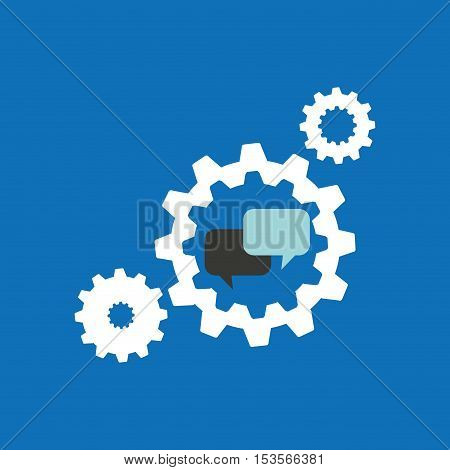 set gears with bubble speak chat icon design vector illustration