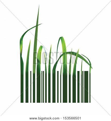 Barcode with green realistic grass. Vector illustration