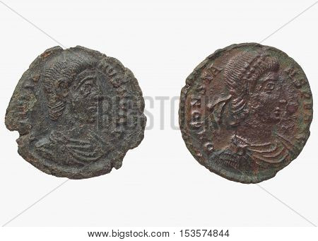 Roman Coins Dating Back To The Iv Century, Constantius I, Emperor From 305 To 306 And Constantinus,